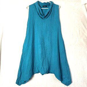 SAGA Italy Linen Resort Cowl Sleeveless Trapeze Handkerchief Midi Dress L